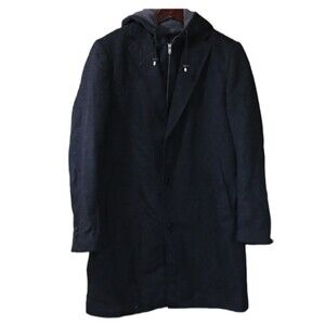 Sarar Black Wool Cashmere Convertible Mens Coat 42R Tailored Zipper Blazer Overc